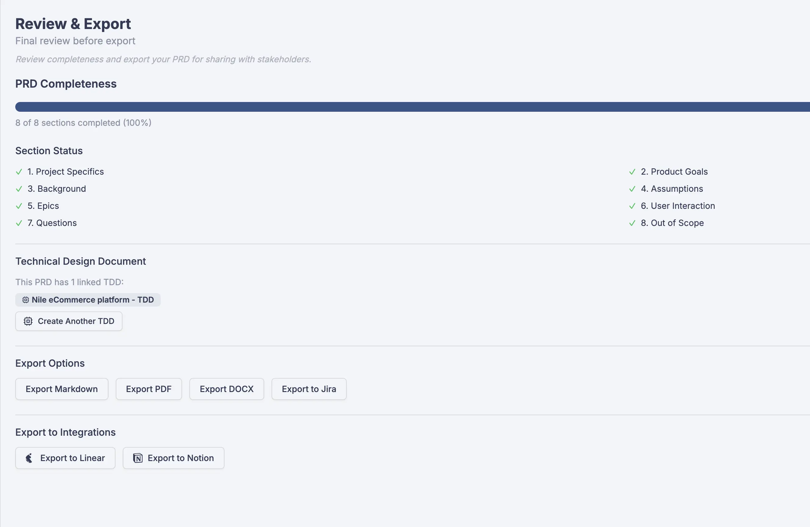 PRD linked to TDD showing bidirectional context